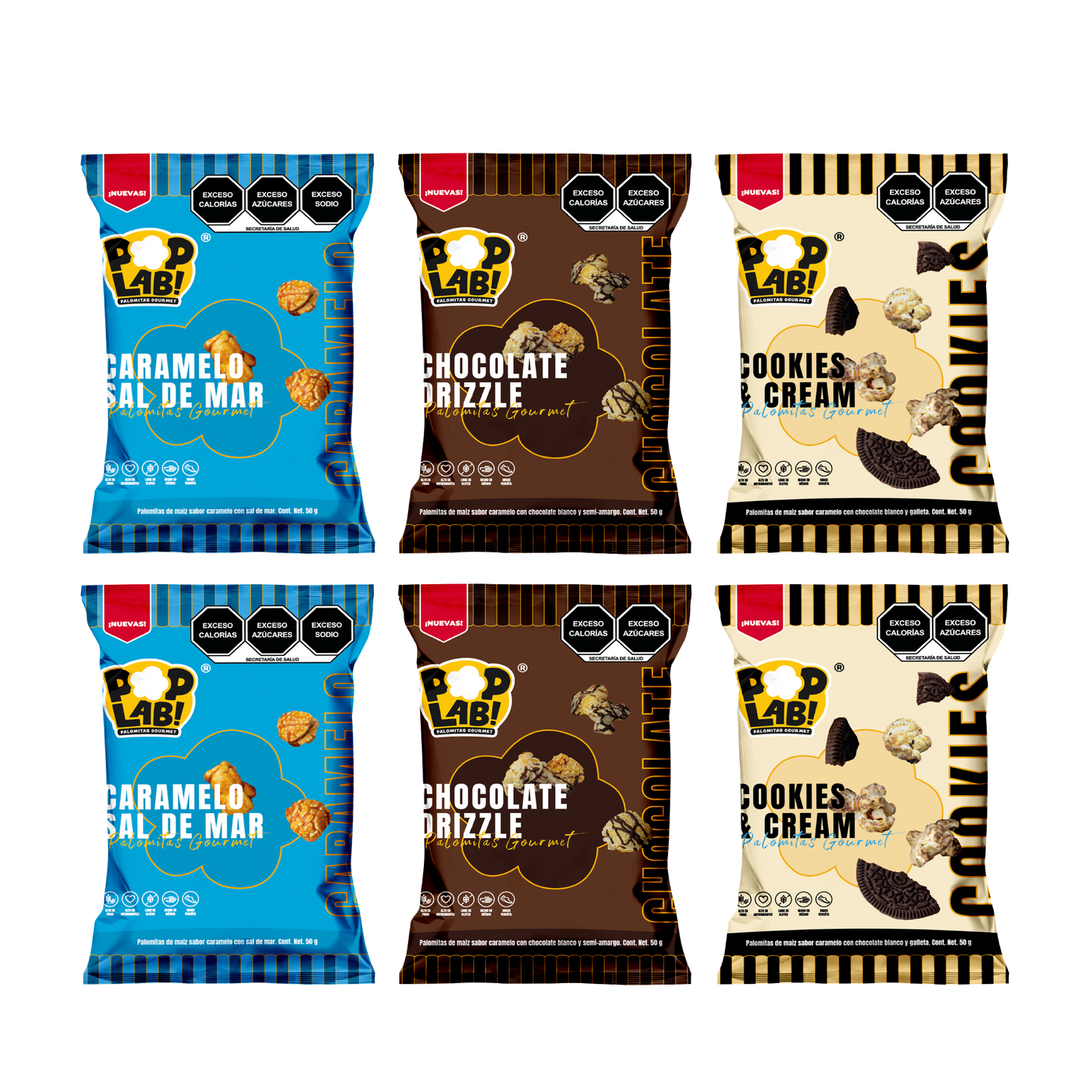Popcorn - Caramel Sea Salt, Chocolate Drizzle and Cookies & Cream (6 pieces)
