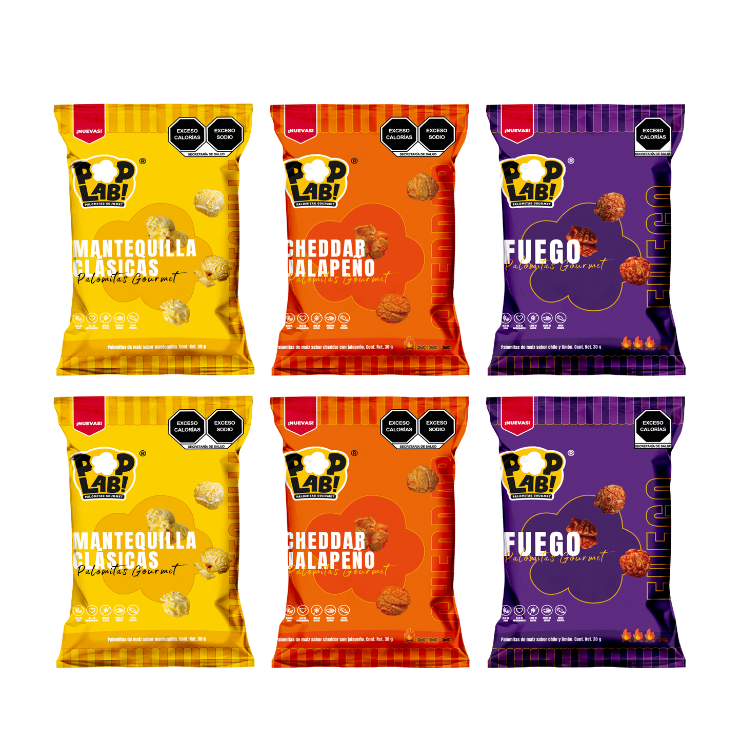 Popcorn - Butter, Jalapeño Cheddar and Fuego (6 pieces)